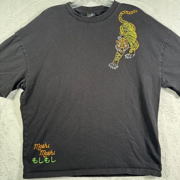 Unbranded Other - Moshi Moshi Shirt Mens Small Black Graphic Print Ramen Noodle Tiger Koi Fish